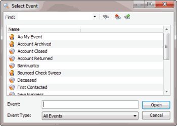 Select Event dialog box