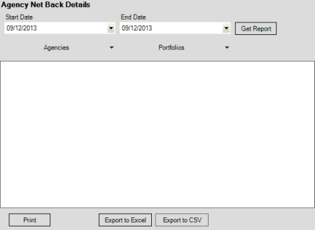 Agency Net Back Details pane