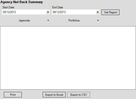 Agency Net Back Summary pane