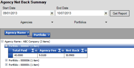 Agency Net Back Summary report