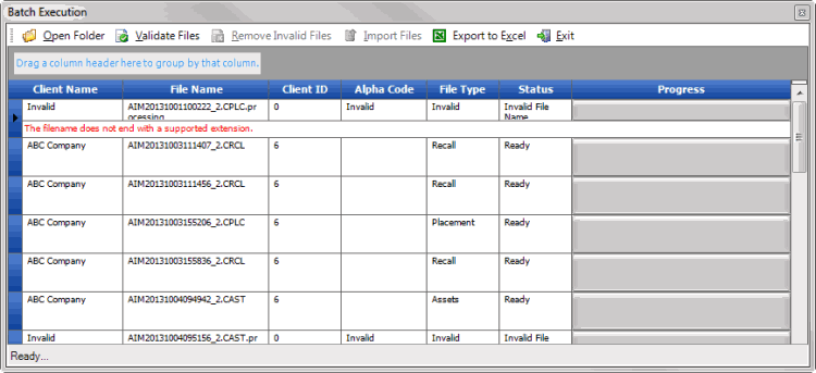 Batch Execution window - open folder