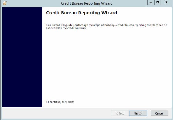 Credit Bureau Reporting Wizard page Credit Bureau Reporting Wizard page
