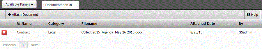 Documentation panel Documentatioin panel