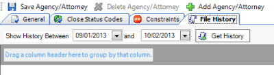 Agencies/Attorneys pane - File History tab