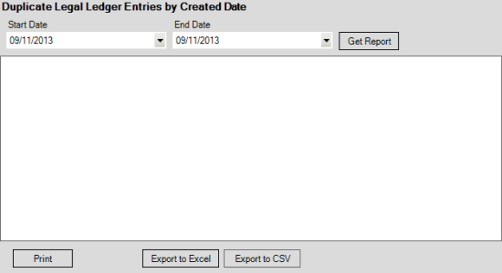 Duplicate Legal Ledger Entries by Created Date pane