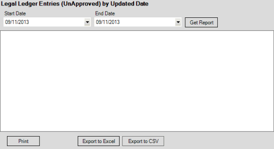 Legal Ledger Entries (Unapproved) by Updated Date pane