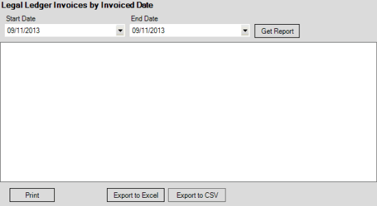 Legal Ledger Invoices by Invoiced Date pane