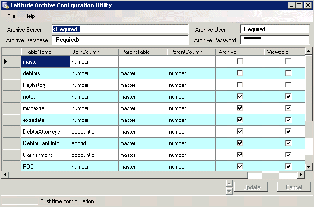 Archive Configuration Utility window