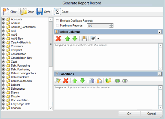 Generate Report Record window