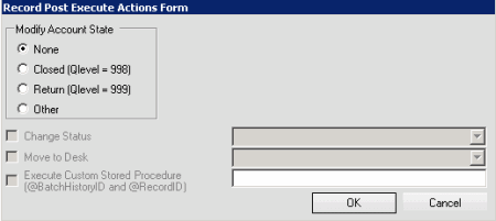 Record Post Execute Actions Form dialog box