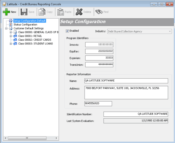Credit Bureau Reporting Console window Credit Bureau Reporting Console window
