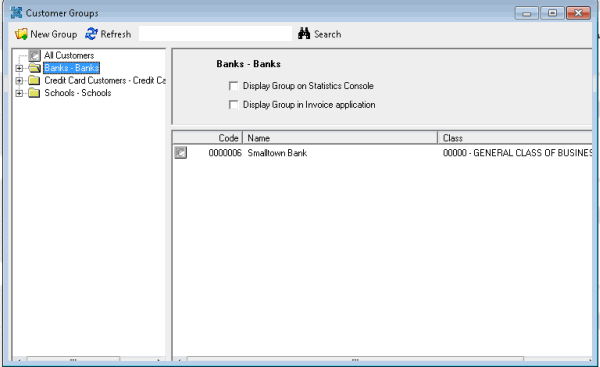 Customer Groups dialog box - customer group settings Customer Groups dialog box - customer group settings