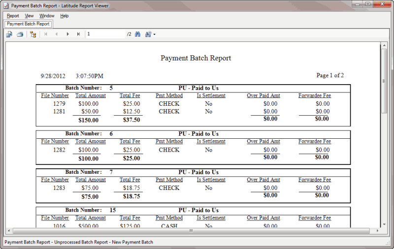 Payment Batch Report
