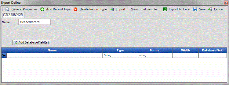 Export Definer window Export Definer window