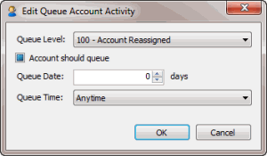 Edit Queue Account Activity dialog box