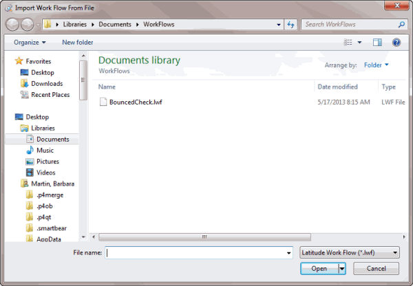 Import Work Flow From File dialog box