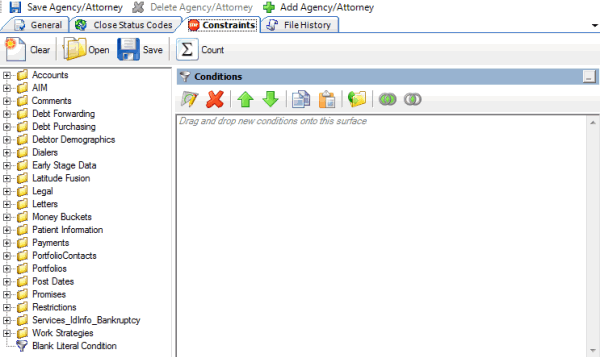 Agencies/Attorneys pane - Constraints tab