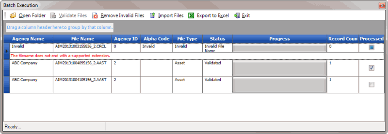 Batch Execution window - validation