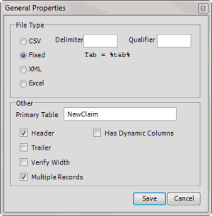 General Properties dialog box