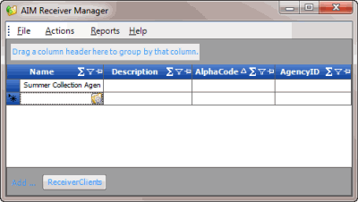 AIM Receiver Manager window - blank row AIM Receiver Manager window - blank row