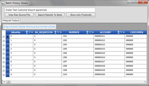 Batch History Details window