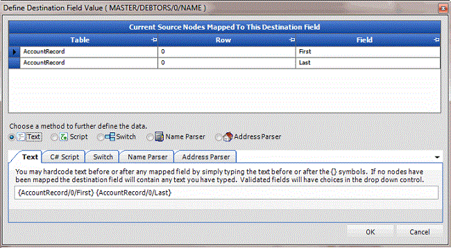 Define Destination Field Value dialog box