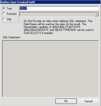 Define User Created Field dialog box