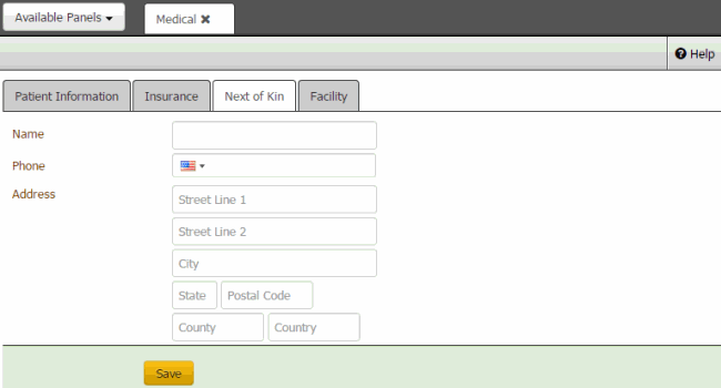 Next of Kin tab - Medical panel Next of Kin tab - Medical panel