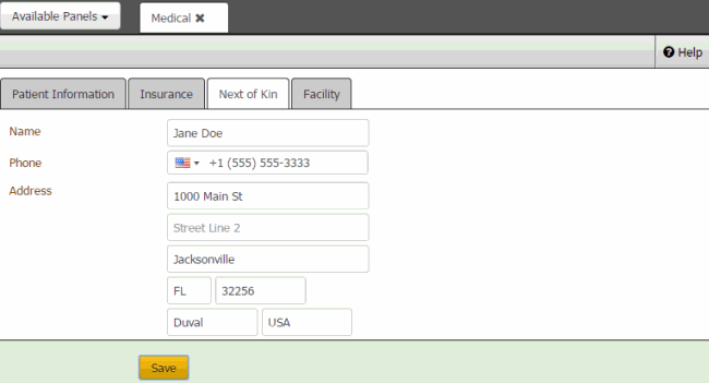 Next of Kin tab - Medical panel Next of Kin tab - Medical panel
