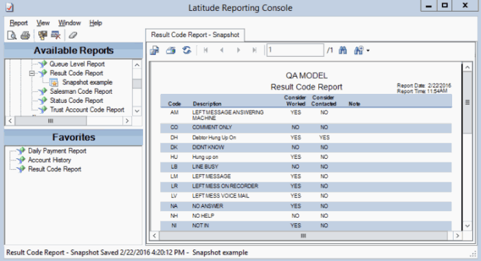 Report snapshot