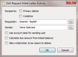 Edit Request Initial Letter Activity dialog box