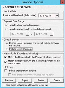 Invoice Options dialog box Invoice Options dialog box