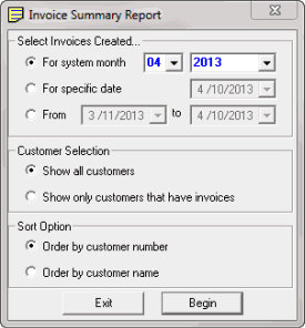 Invoice Summary Report dialog box