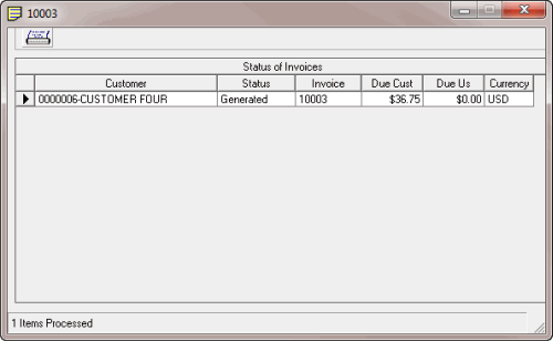 Status of Invoices window Status of Invoices window