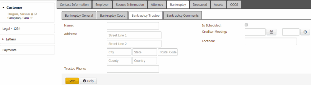Bankruptcy panel - Bankruptcy Trustee tab