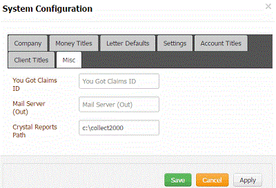 System Configuration dialog box - Misc tab