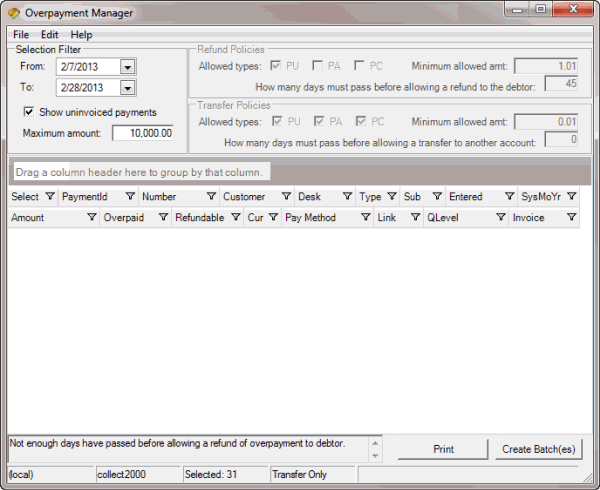 Latitude Overpayment Manager window