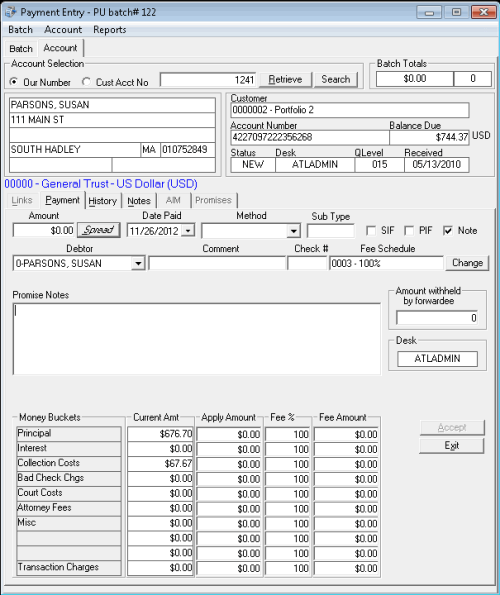 Payment Entry window - Account tab - Payment tab