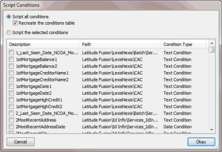 Script Conditions dialog box