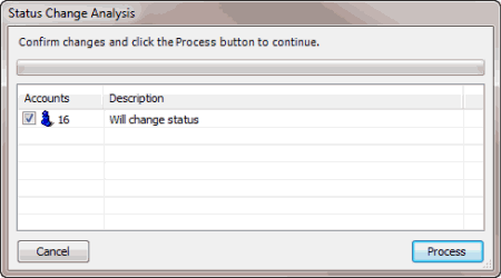 Status Change Analysis dialog box