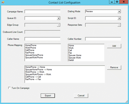 Contact List Configuration dialog box