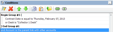 Conditions pane - simple grouping Conditions pane - simple grouping