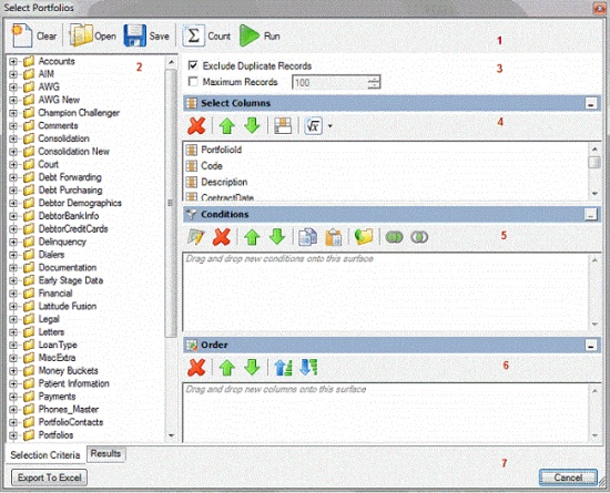 Select Portfolios window Select Portfolios window