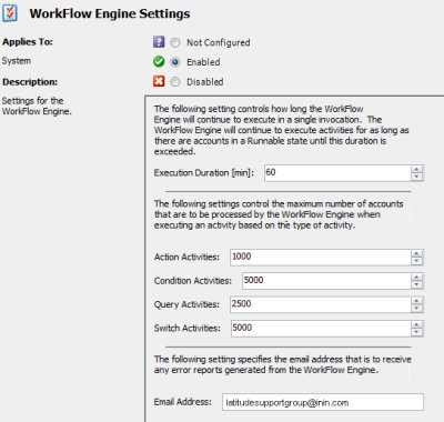 Latitude WorkFlow Engine Settings