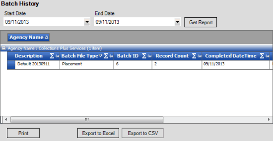 Batch History report