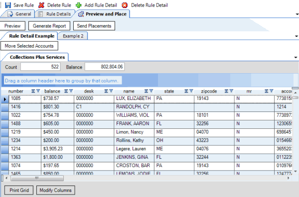 Business Rules pane - Preview and Place tab