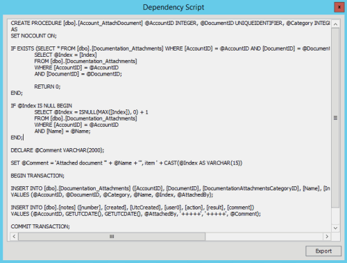 Dependency Script dialog box