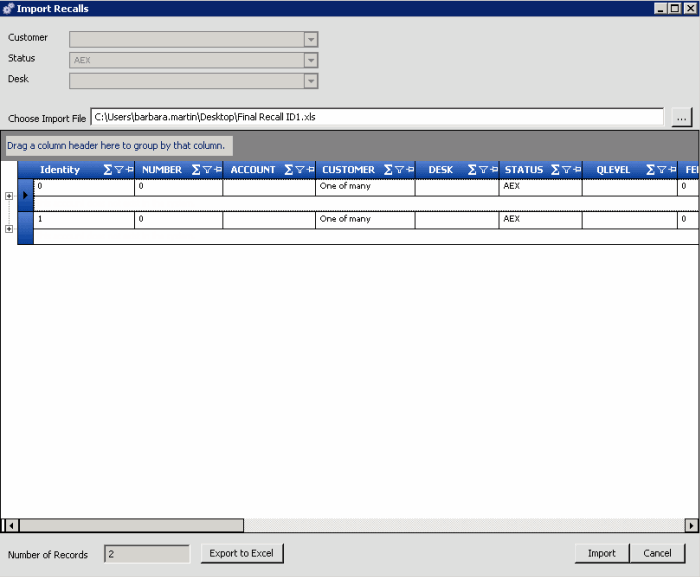 Import Final Recall dialog box