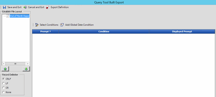 Query Tool Built Export window