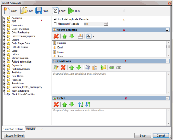 Select Accounts window